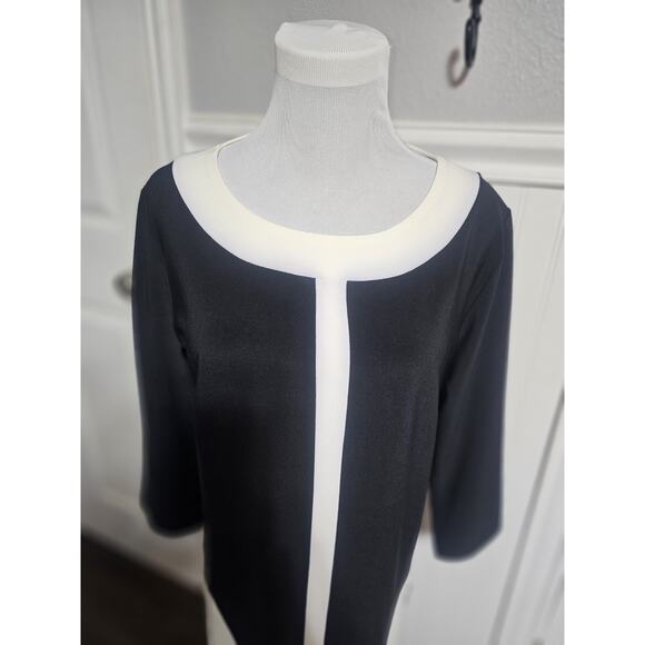 Joseph Ribkoff Sz 12 Black White Silhouette Fit Sleeves Mod Party Dress - Picture 2 of 14